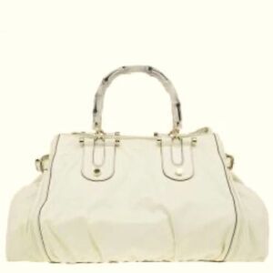 Vintage Gucci Pop Ivory leather tote bag with white bamboo handles
